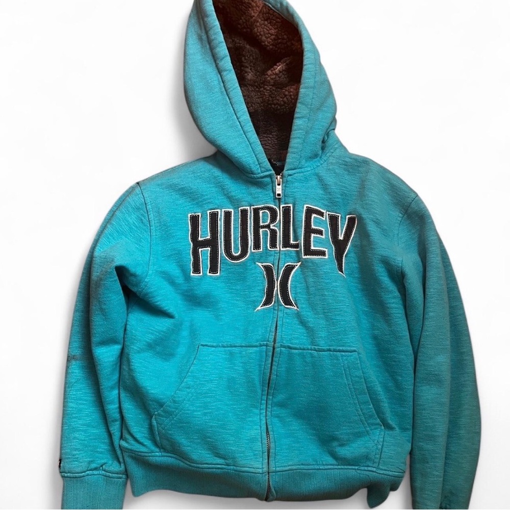 Hurley Teal Full-Zip Kids Hoodie with Logo